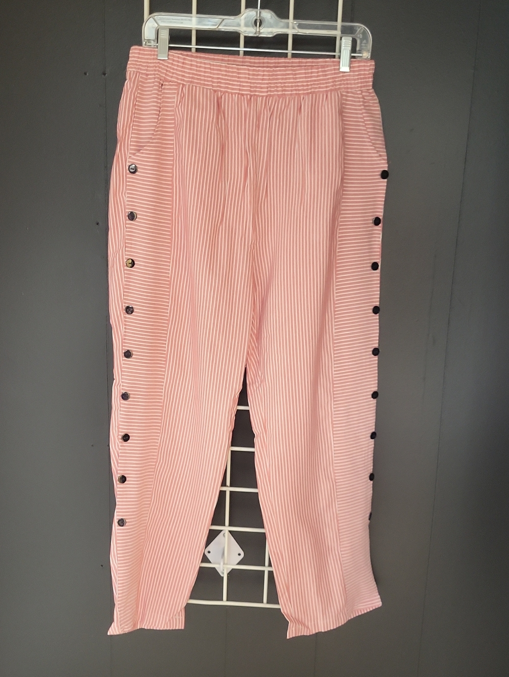 Women’s Pink Striped Side-Button Casual Pants, XL